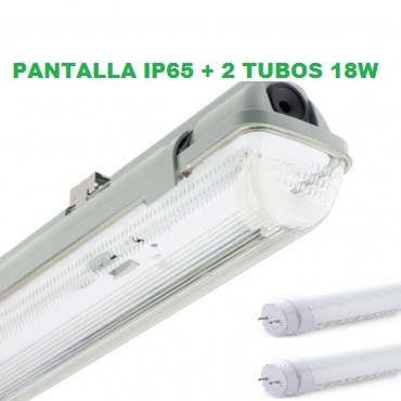 PANTALLA ESTANCA LED 2X18W IP65 + 2 TUBOS LED 120CM 18W OPAL