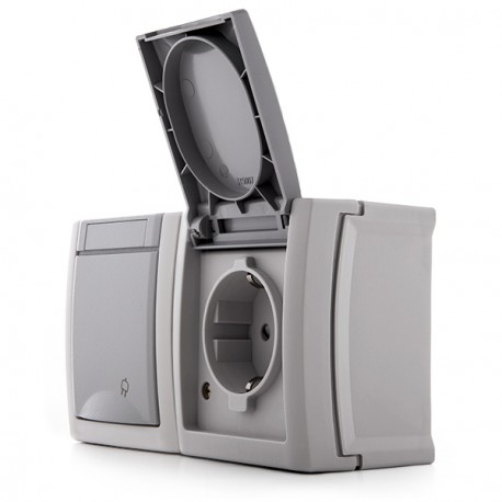 ENCHUFE DOBLE EXTERIOR 16A 250V GRIS IP54 PANASONIC PACIFIC